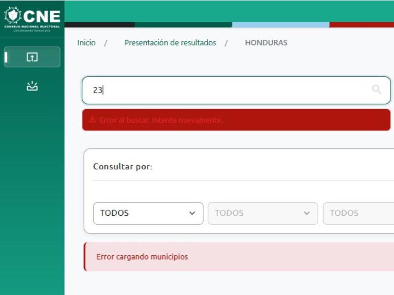 Error cargando municipio es el mensaje que se podía visualizar en la página.