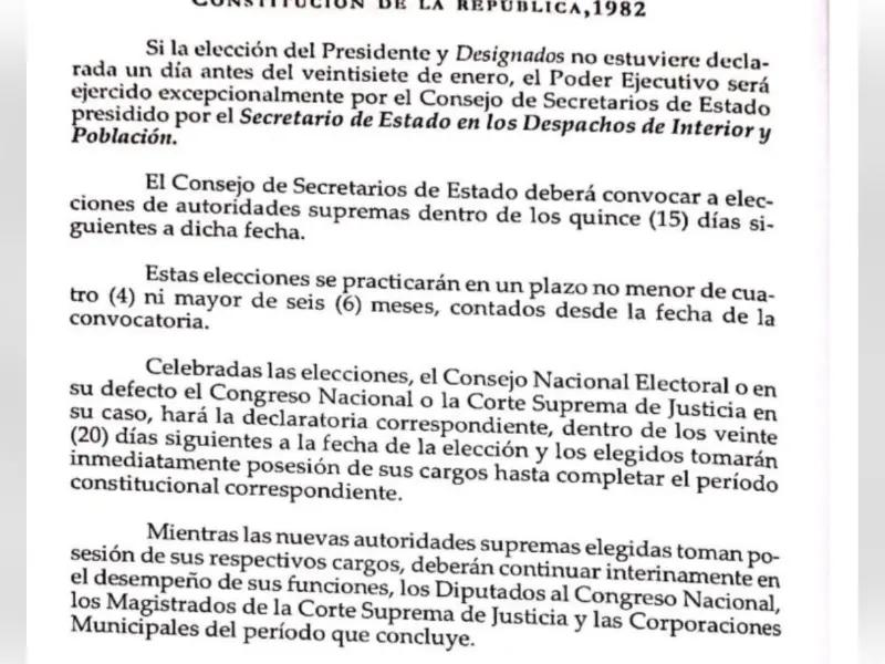 Captura de pantalla al artículo 242 de la Constitución de la República.