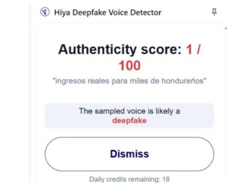 Captura de pantalla a los resultados de la herramienta Hiya Detector.