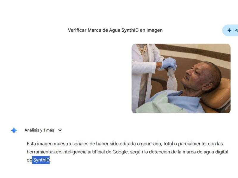 Captura de pantalla a los resultados de SynthID sobre el análisis de la imagen.