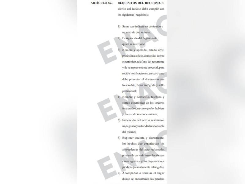 Captura de pantalla al artículo 66 de la Ley Electoral de Honduras.