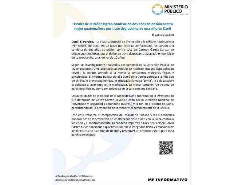 Comunicado oficial del Ministerio Público.