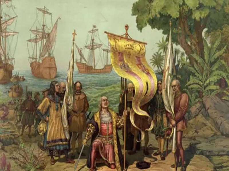 Ilustración de la llegada de los españoles en 1492.