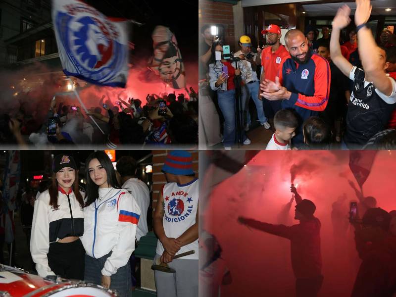 Los aficionados del Olimpia demostraron todo su apoyo los futbolistas en un espectacular banderazo en las afueras del hotel de concentración del equipo antes de la Gran Final contra el Marathón.