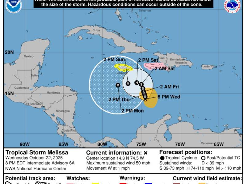 En las últimas horas de este miércoles, la tormenta tropical Melissa cambió su dirección con rumbo a Centroamérica, hasta ahora no es un peligro directo para Honduras.