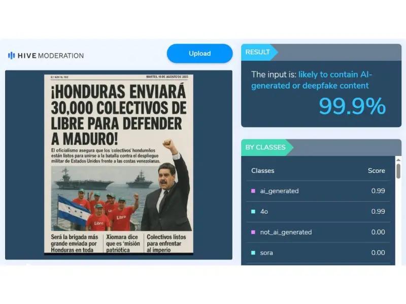 Captura de pantalla a una herramienta de Hive Moderation.