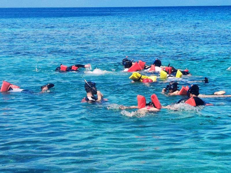 Los turistas pueden apreciar el arrecife coralino que bordea los islotes de Cayos Cochinos con snorkel. Este tiempo es uno de los preferidos de la expedición.