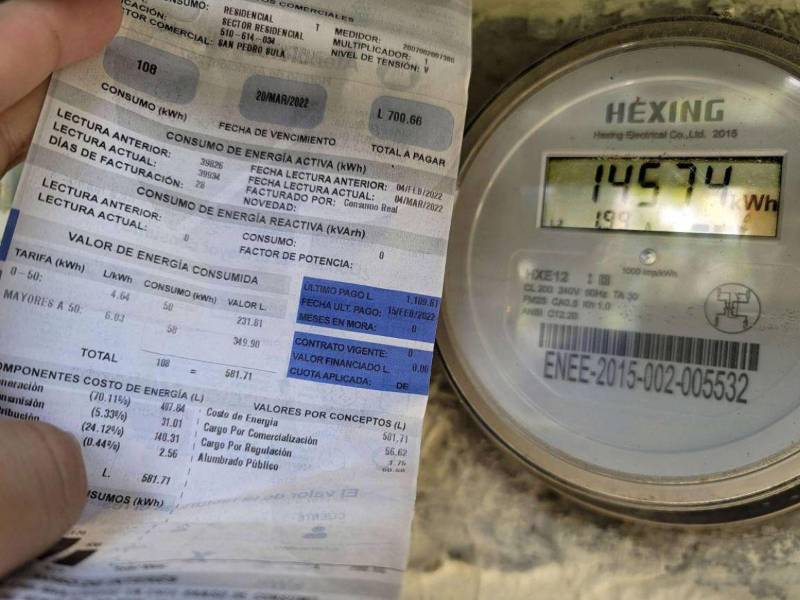 Recibo de luz de un abonado hondureño.