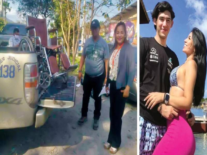 Autoridades del Juzgado entregan una silla de ruedas a la modelo Daniela Aldana Pinzón.