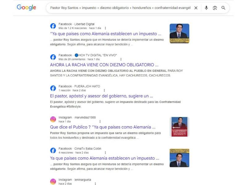 Captura de pantalla a los resultados de la búsqueda en Google con palabras clave.