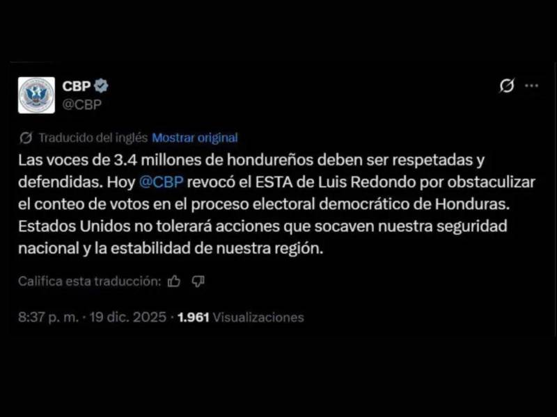 Publicación de la Oficina de Aduanas y Protección Fronteriza de Estados Unidos (CBP).