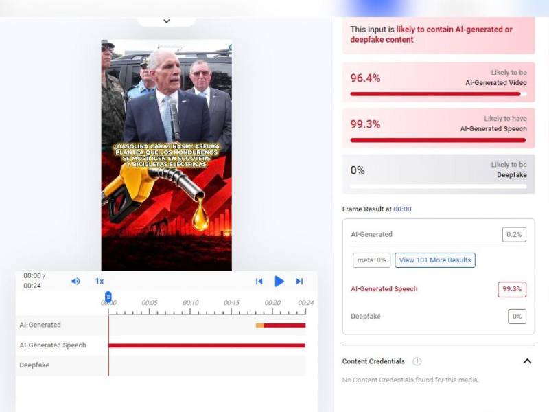 Captura de pantalla a los resultados de la herramienta Hive Moderation