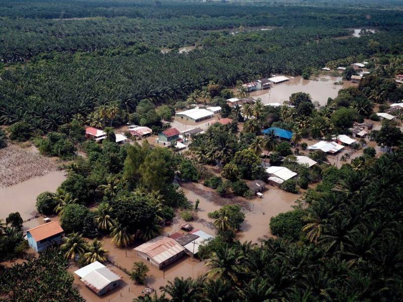 Fotografía de archivo de las inundaciones en el valle de Sula por los huracanes Eta y Iota