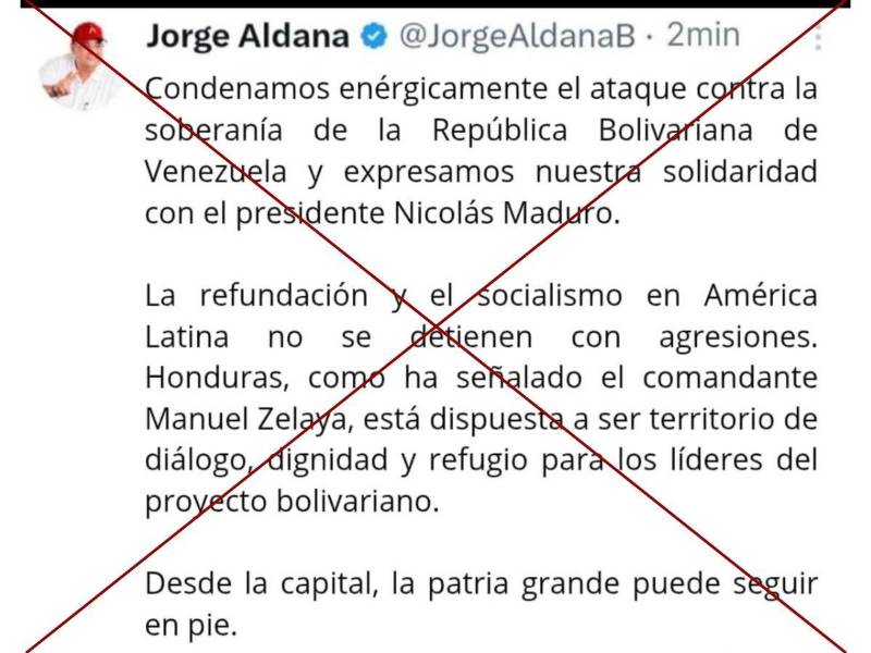 Captura de pantalla a una publicación de X hecha el 3 de enero de 2026.