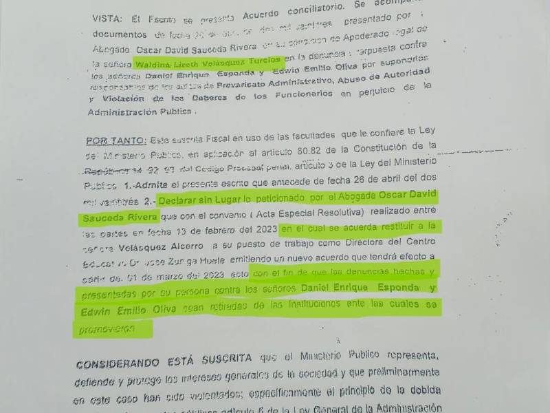 Un fiscal declaró sin lugar la solicitud de conciliación en el caso de Waldina Velásquez.