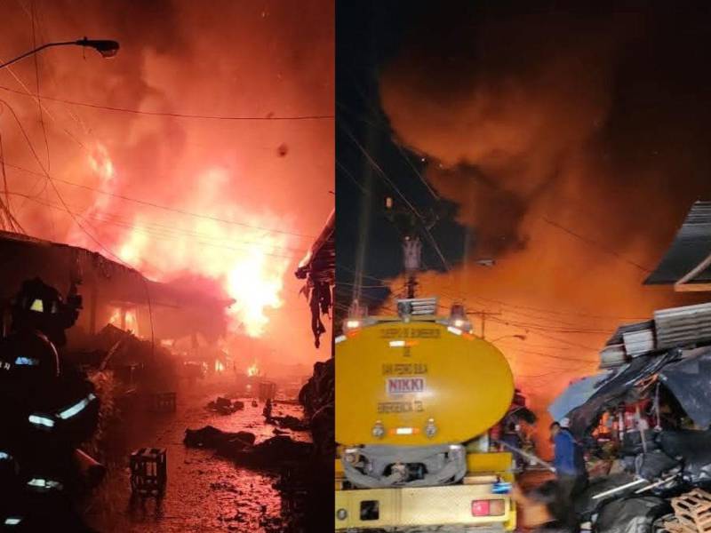 En redes sociales han circulado varios videos en los que se observa un incendio de grandes proporciones que consume varios locales del sector.