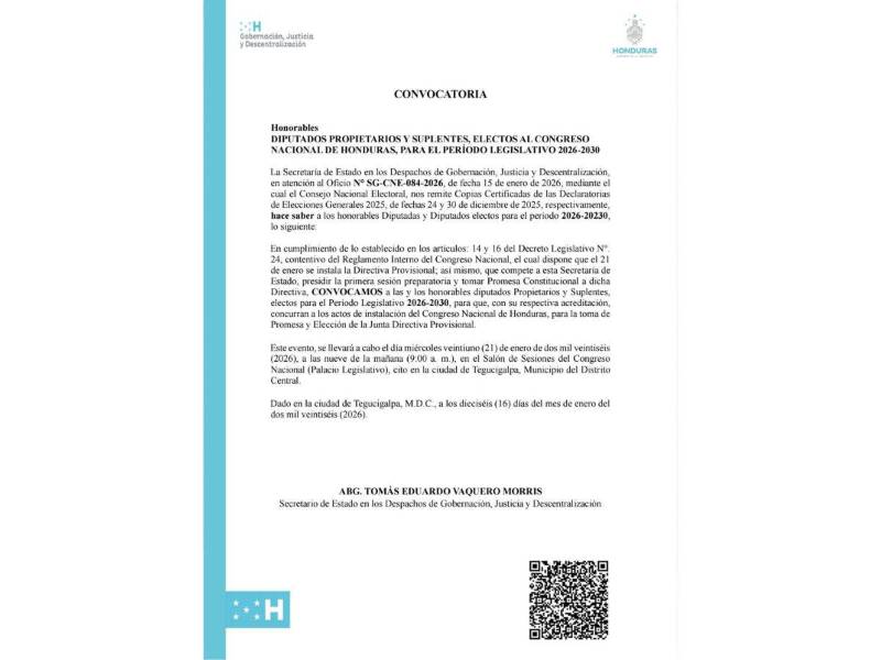 Comunicado oficial de la Secretaría de Gobernación, Justicia y Descentralización.