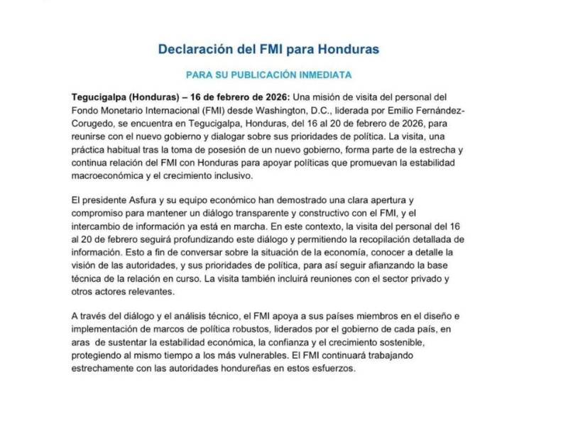 Comunicado oficial del Fondo Monetario Internacional (FMI).