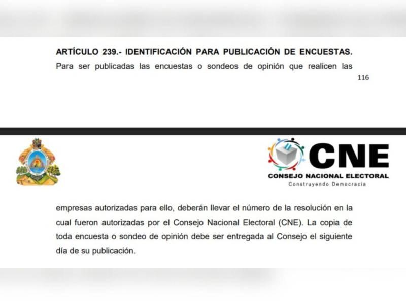 Captura de pantalla al artículo 239 de la Ley Electoral.