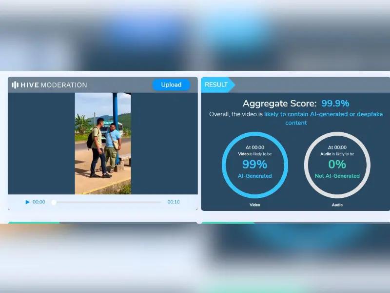 Captura de pantalla a los resultados de Hive Moderation.