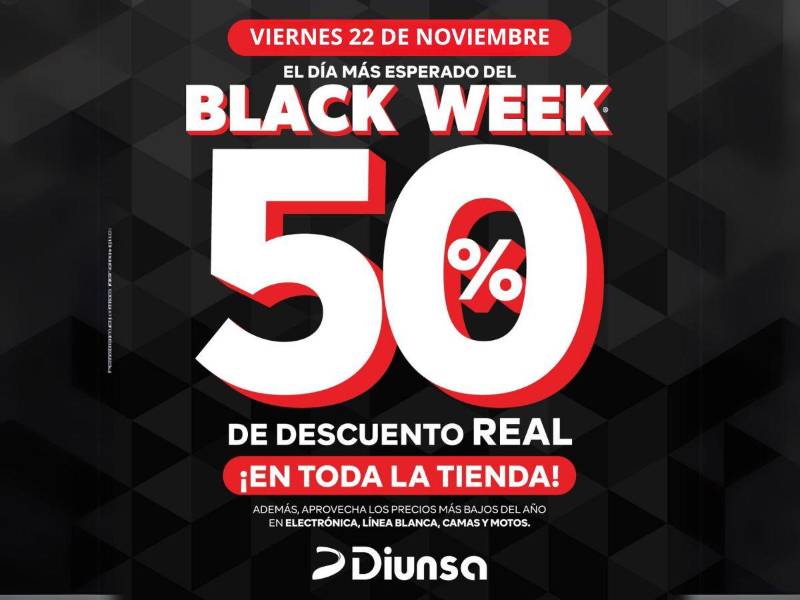 El Black Week de Diunsa llega con un 50% de descuento en una amplia variedad de productos y marcas. Este 22 de noviembre, aprovecha precios únicos, financiamiento especial y compras en línea o en tienda a nivel nacional.
