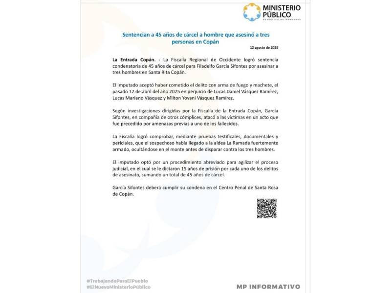 Comunicado oficial del Ministerio Público.