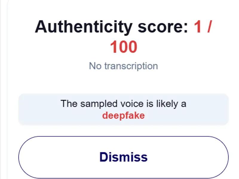 Captura de pantalla a los resultados de la herramienta Hiya Detector.