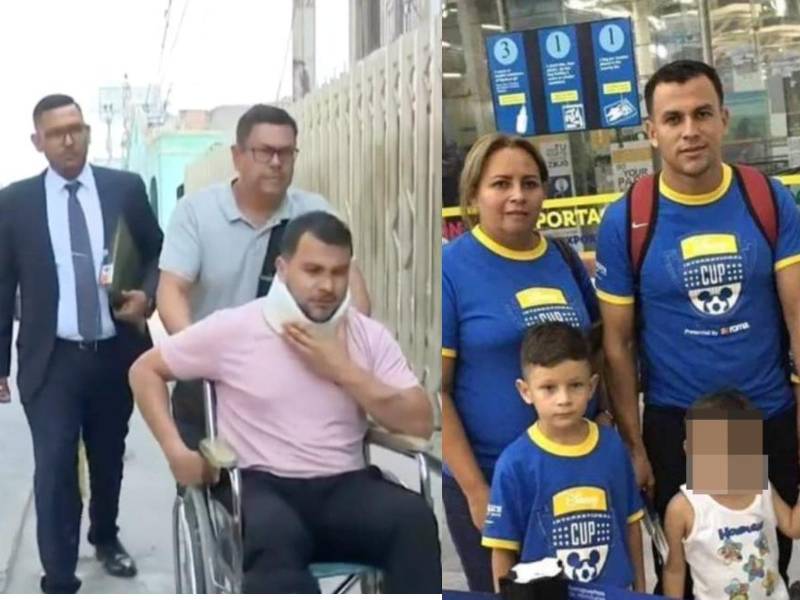 Rubén Matamoros llegó con su abogado. A la derecha el exfutbolista y su familia.
