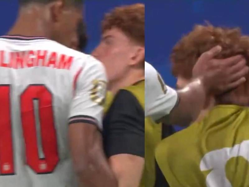 Bellingham le propinó un manotazo a Valentín Barco tras el final del partido.
