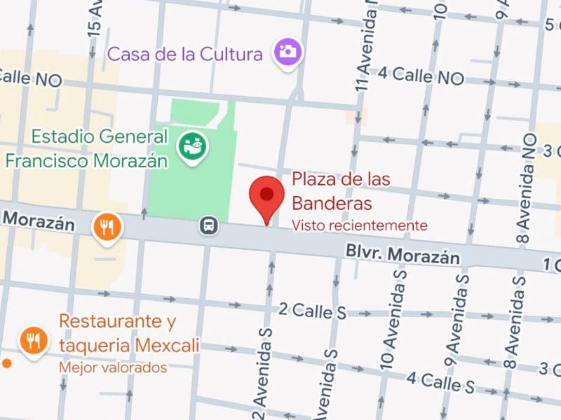 Vista de la primera calle de San Pedro Sula desde la aplicación de Google Maps.