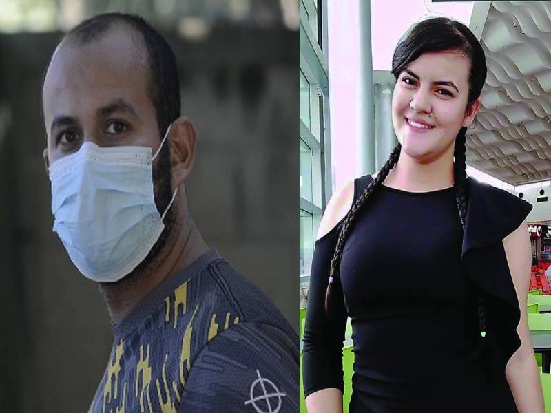 El diácono Delio Aceituno y la foto en vida de la joven Maritza Lizeth Munguía.