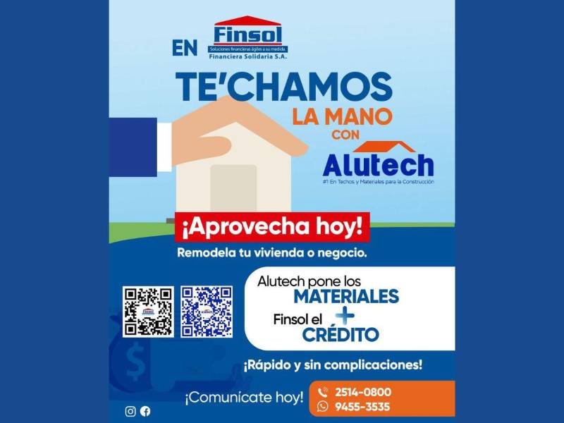 En las 23 oficinas de Finsol a nivel nacional está disponible para los clientes créditos a la medida para compras en Alutech.