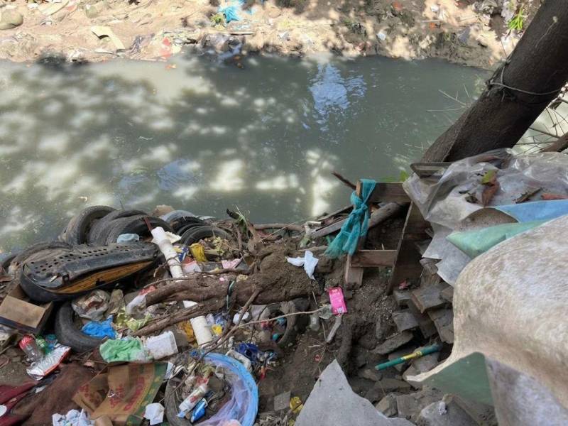 La acumulación de basura en el crique de la colonia Villa Ernestina dificulta el paso del agua y agrava la vulnerabilidad de la zona, ya que los desechos pueden obstruir el cauce y favorecer desbordamientos de las viviendas cercanas.