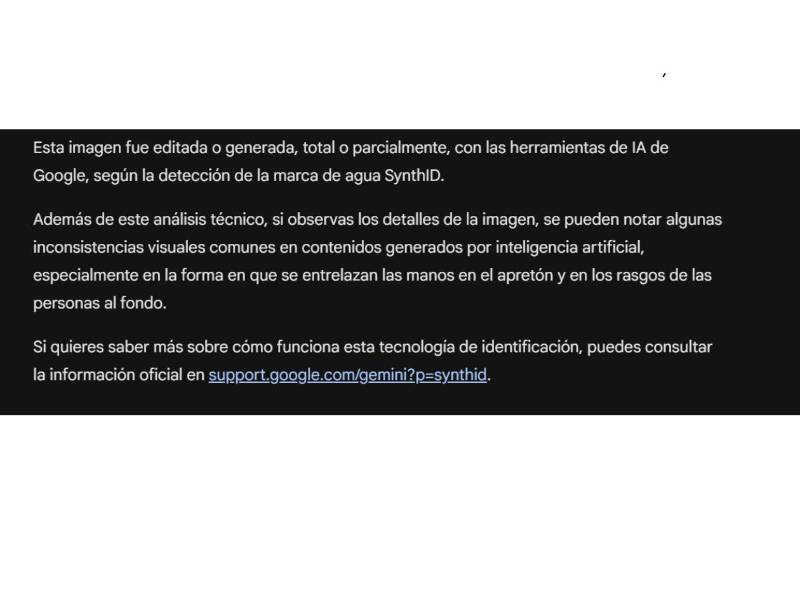Captura de pantalla a los resultados de la herramienta de Gemini, SynthID, sobre el análisis de la imagen.