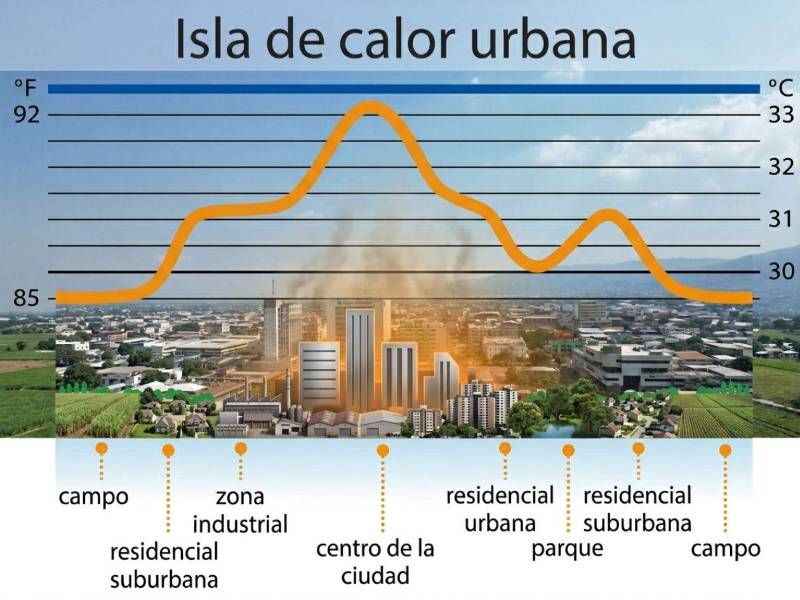 El crecimiento urbano eleva el calor en ciudades de San Pedro Sula. Pavimento alcanza 80°C y aumenta riesgos para la salud, según experto.