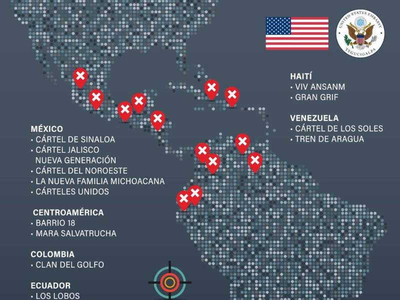 Infografía muestra la designación de la Mara Salvatrucha (MS-13) y la Pandilla 18 como organizaciones terroristas extranjeras por parte de Estados Unidos.