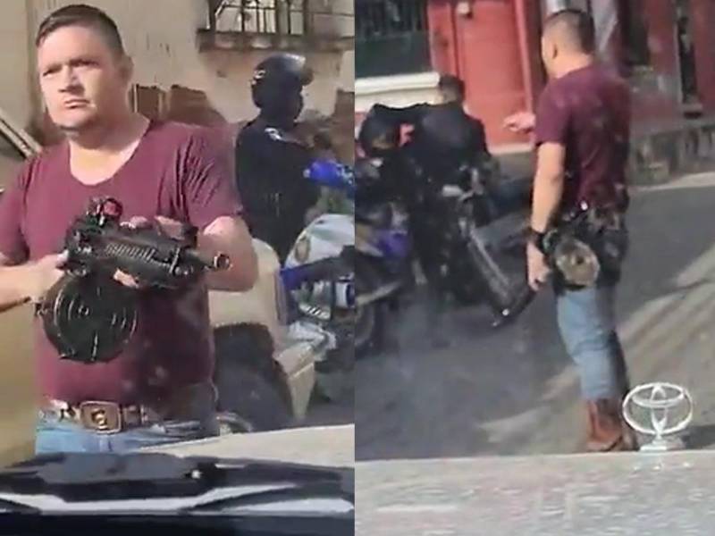 Capturan del video donde muestra a Luis Mario Morales Heredia con un fusil de asalto.