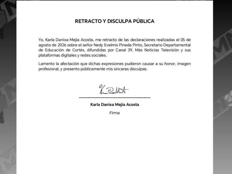 Mediante el medio de comunicación Más Noticias se dio a conocer la retractación y las disculpas públicas ofrecidas por la docente.