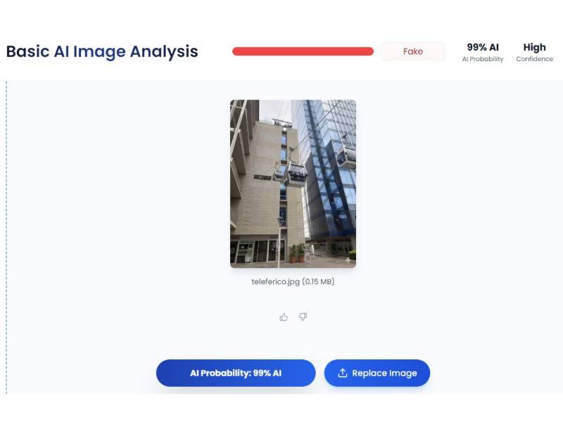 Captura de pantalla a los resultados de TruthScan sobre el análisis de la imagen.