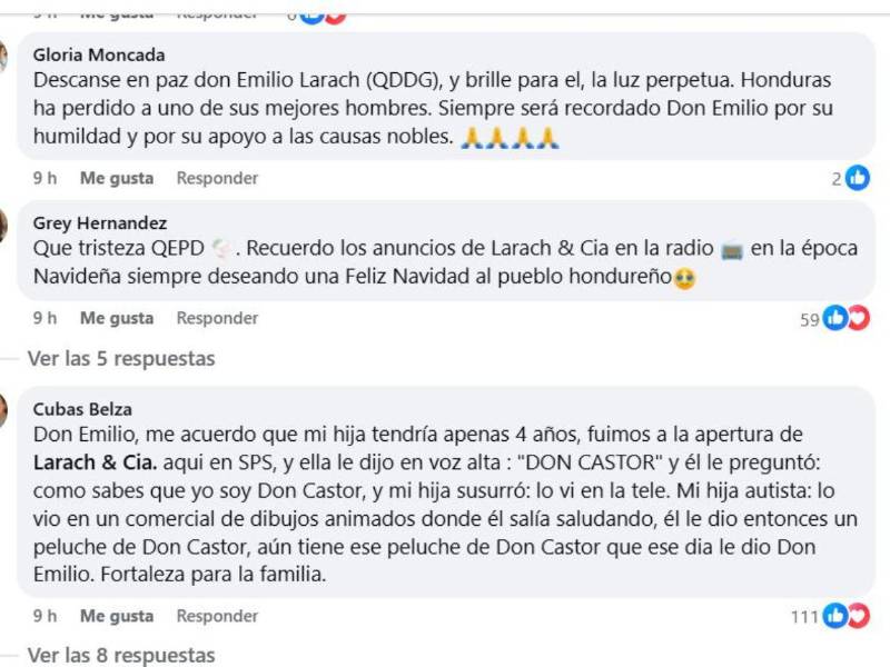 Los comentarios de solidaridad y pesar por la partida del empresario sampedrano, Emilio Larach no se hicieron esperar.