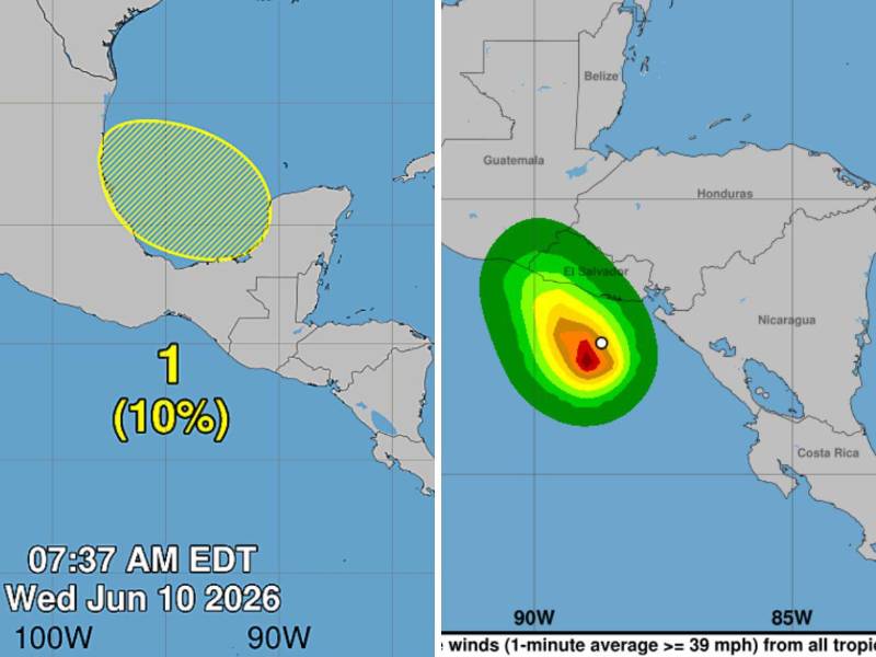 Mientras la tormenta Cristina se acerca a El Salvador y lo afecta directamente con lluvias y marejada, el NHC vigila una posible baja presión en la bahía de Campeche, con apenas 10% de probabilidad de desarrollo ciclónico.