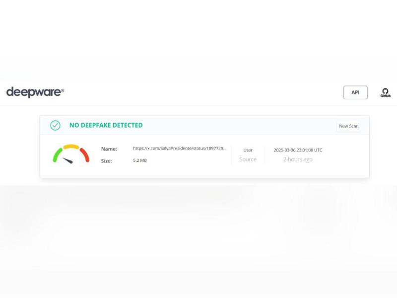 Captura de pantalla a los resultados de la herramienta Deepware.
