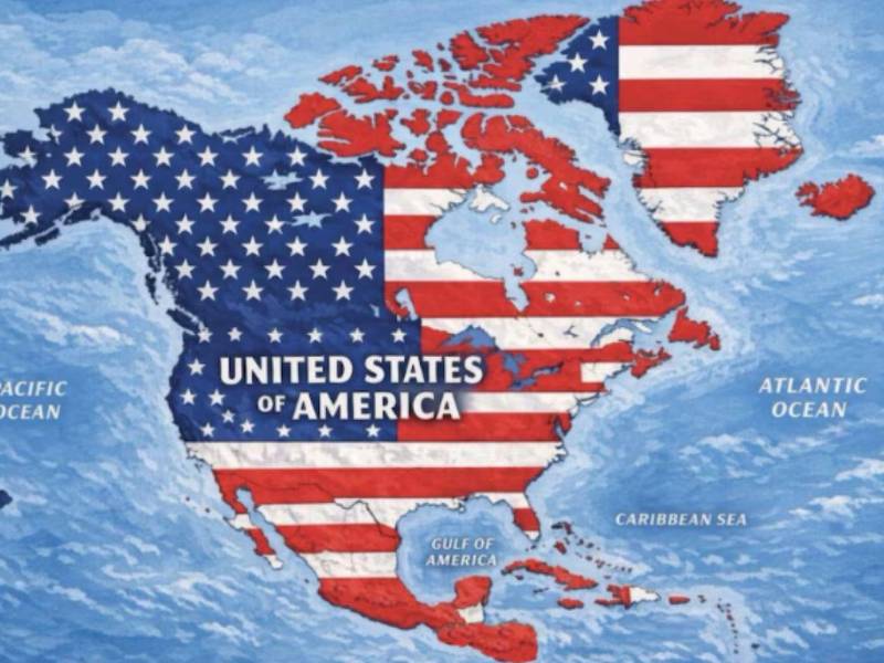 La publicación aparece la noche del domingo en Truth Social sin texto ni explicación, e incluye también a Groenlandia, Islandia y varias islas del Caribe, con la leyenda “United States of America” sobre el continente. (Truth social)