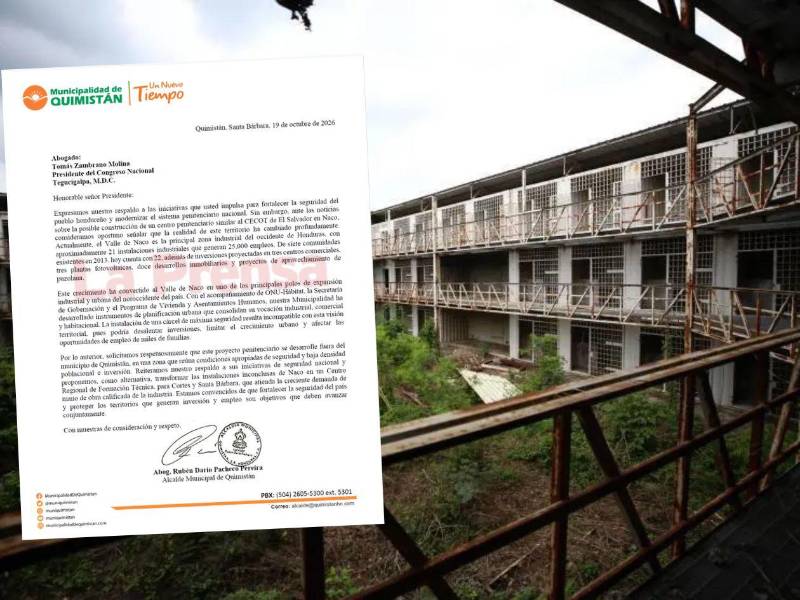 El alcalde de Quimistán, Rubén Darío Pacheco Pereira, solicitó al Congreso Nacional que la megacárcel proyectada no sea construida en el valle de Naco. La Acequia empezó a construirse en 2006, es decir, lleva dos décadas sin poderse concretar.