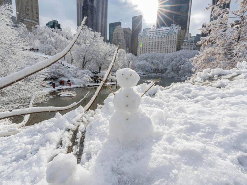 Así amaneció de teñida de blanco la ciudad de Nueva York este domingo tras la caída de la primera nevada de la temporada, que se ha dejado notar también en Boston y Filadelfia