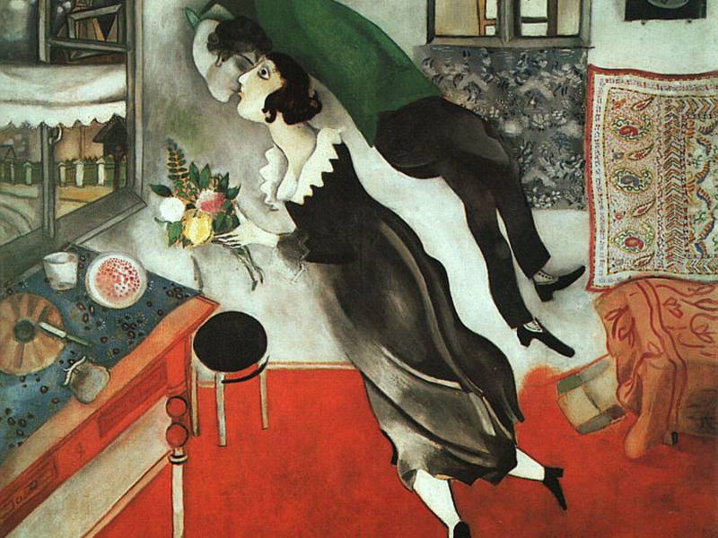 Marc Chagall realiza una fantasía sobre el amor al hacer levitar en 'El aniversario' a un hombre y una mujer en ese momento de fusión.