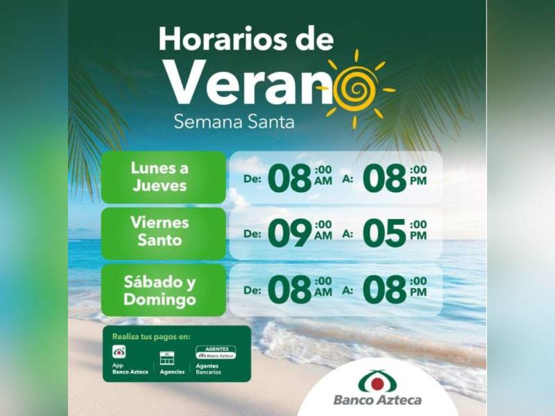 Banco Azteca será la única institución que mantendrá atención al público durante toda la Semana Santa, ofreciendo servicio continuo a sus clientes.