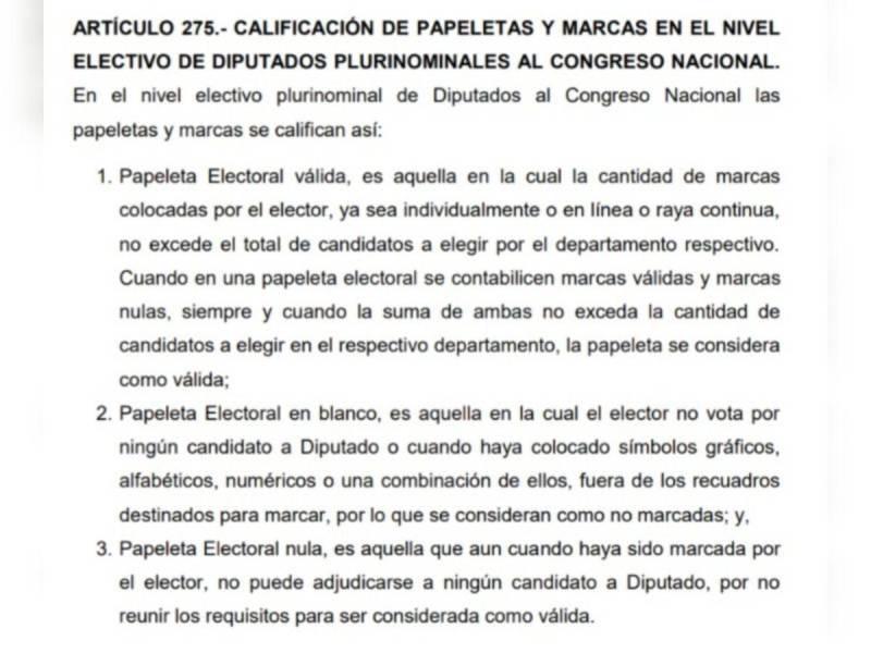 Captura de pantalla al artículo 275 de la Ley Electoral.