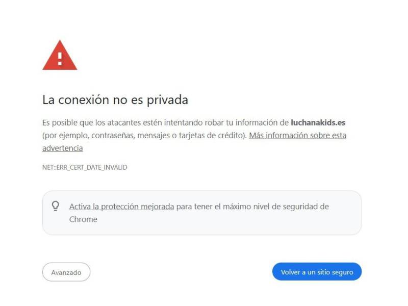 Captura de pantalla a la advertencia que se muestra al intentar acceder al sitio web.