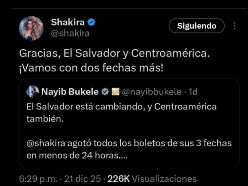 Posteo de Shakira en X.